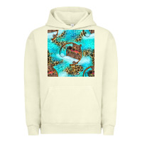 Pigment Pistachio Mama Bear Hunting Fish With Leopard Seamless Pattern Urban Hoodie - BundleAndBundleShop