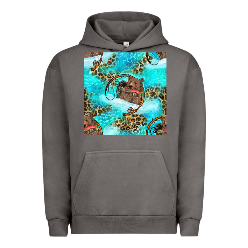 Mama Bear Hunting Fish With Leopard Seamless Pattern Urban Hoodie by BundleAndBundleShop | Teevron