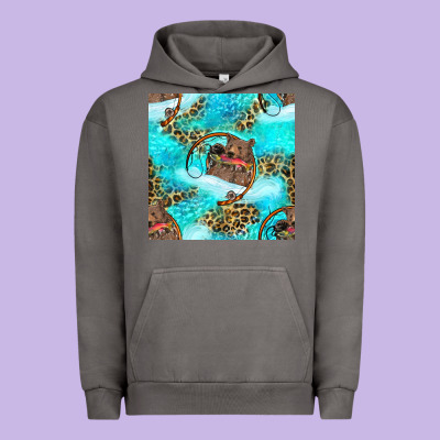 Mama Bear Hunting Fish With Leopard Seamless Pattern Urban Hoodie Designed By Bundleandbundleshop