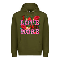 Army Green i love you more with lips and strawberry Premium Hoodie - AdoDesignShop