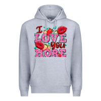 Heather Grey i love you more with lips and strawberry Premium Hoodie - AdoDesignShop