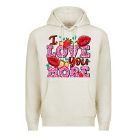 Oatmeal Heather i love you more with lips and strawberry Premium Hoodie - AdoDesignShop
