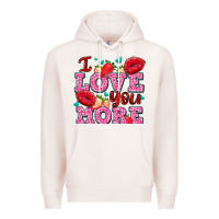 Pale Pink i love you more with lips and strawberry Premium Hoodie - AdoDesignShop