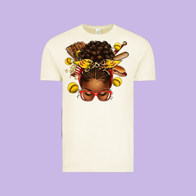 Vintage Tee softball afro messy bun