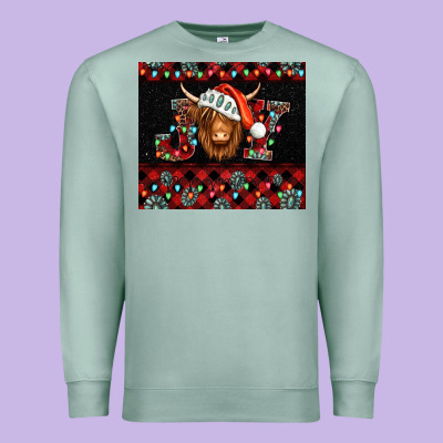 Joy Shaggy Cow Christmas Premium Sweatshirt Designed By Jasminsmagicworld