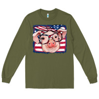 Army Green american flag pig Long Sleeve Tee - RanaPortraitStore