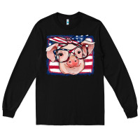 Black american flag pig Long Sleeve Tee - RanaPortraitStore