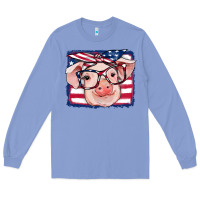 Colony Blue american flag pig Long Sleeve Tee - RanaPortraitStore