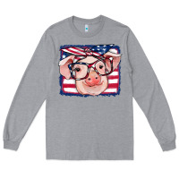 Heather Grey american flag pig Long Sleeve Tee - RanaPortraitStore