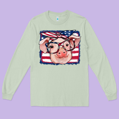 American Flag Pig Long Sleeve Tee Designed By Ranaportraitstore