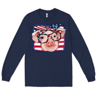 Navy american flag pig Long Sleeve Tee - RanaPortraitStore