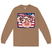 Toasted Coconut american flag pig Long Sleeve Tee - RanaPortraitStore