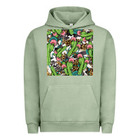 Pigment Oil Green Western Cactus And Turquoise Gemstone With Leopard And Cowhide Seamles Urban Hoodie - BundleAndBundleShop