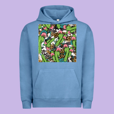 Western Cactus And Turquoise Gemstone With Leopard And Cowhide Seamles Urban Hoodie Designed By Bundleandbundleshop