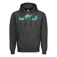 Charcoal Heather jumping bass fishing 16oz libbey cup Zipper Hoodie - HRA Design Shop