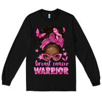 Black afro messy bun breast cancer warrior Long Sleeve Tee - texasbilliewilder