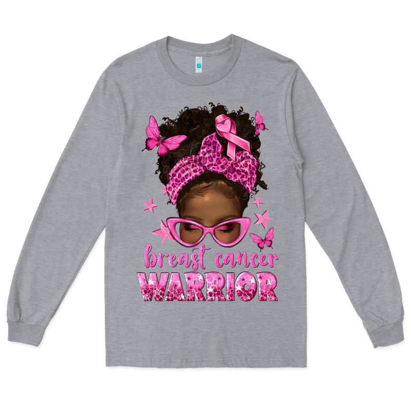 Afro Messy Bun Breast Cancer Warrior Long Sleeve Tee by texasbilliewilder | Teevron