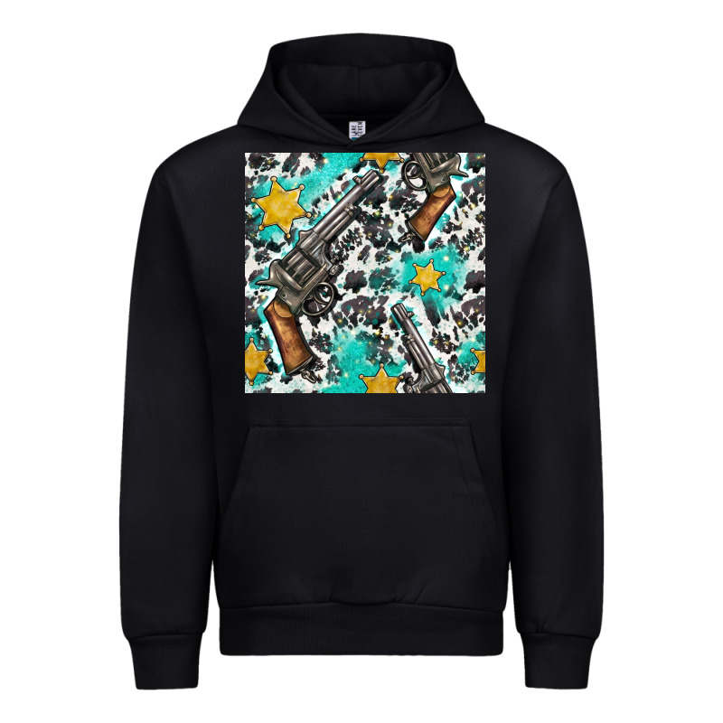 Western Gun And Sheriff Stars With Cowhide Seamless Pattern Urban Hoodie by BundleAndBundleShop | Teevron