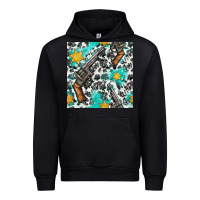 Black Western Gun And Sheriff Stars With Cowhide Seamless Pattern Urban Hoodie - BundleAndBundleShop