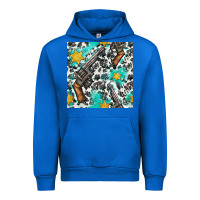 Cobalt Western Gun And Sheriff Stars With Cowhide Seamless Pattern Urban Hoodie - BundleAndBundleShop