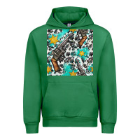 Emerald Western Gun And Sheriff Stars With Cowhide Seamless Pattern Urban Hoodie - BundleAndBundleShop