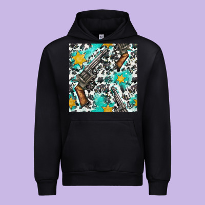 Western Gun And Sheriff Stars With Cowhide Seamless Pattern Urban Hoodie Designed By Bundleandbundleshop