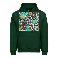 Forest Green Western Gun And Sheriff Stars With Cowhide Seamless Pattern Urban Hoodie - BundleAndBundleShop