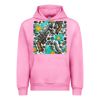 Fuchsia Pink Western Gun And Sheriff Stars With Cowhide Seamless Pattern Urban Hoodie - BundleAndBundleShop