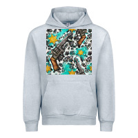 Heather Grey Western Gun And Sheriff Stars With Cowhide Seamless Pattern Urban Hoodie - BundleAndBundleShop