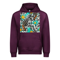 Mauve Wine Western Gun And Sheriff Stars With Cowhide Seamless Pattern Urban Hoodie - BundleAndBundleShop