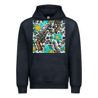 Navy Western Gun And Sheriff Stars With Cowhide Seamless Pattern Urban Hoodie - BundleAndBundleShop