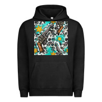 Pigment Black Western Gun And Sheriff Stars With Cowhide Seamless Pattern Urban Hoodie - BundleAndBundleShop