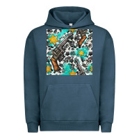 Pigment Midnight Navy Western Gun And Sheriff Stars With Cowhide Seamless Pattern Urban Hoodie - BundleAndBundleShop