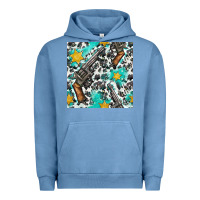 Pigment Pebble Blue Western Gun And Sheriff Stars With Cowhide Seamless Pattern Urban Hoodie - BundleAndBundleShop