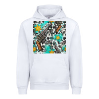 White Western Gun And Sheriff Stars With Cowhide Seamless Pattern Urban Hoodie - BundleAndBundleShop