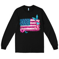 American Flag Breast Cancer With Ribbon Long Sleeve Tee | Teevron