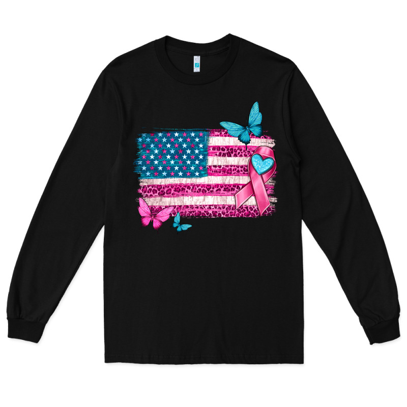 American Flag Breast Cancer With Ribbon Long Sleeve Tee by texasbilliewilder | Teevron