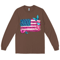 Chestnut American flag breast cancer with ribbon Long Sleeve Tee - texasbilliewilder