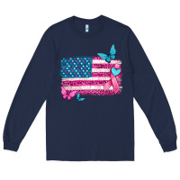 Navy American flag breast cancer with ribbon Long Sleeve Tee - texasbilliewilder