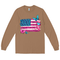 Toasted Coconut American flag breast cancer with ribbon Long Sleeve Tee - texasbilliewilder