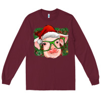 Burgundy christmas pig Long Sleeve Tee - RanaPortraitStore