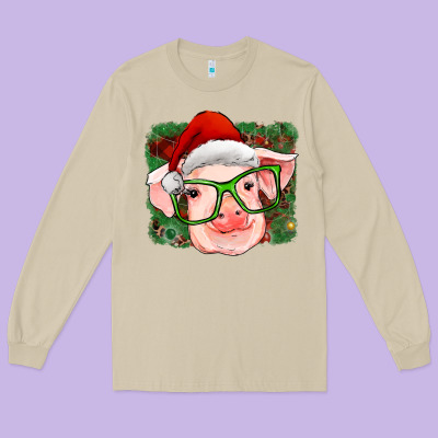 Christmas Pig Long Sleeve Tee Designed By Ranaportraitstore