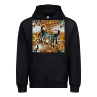 Black Western Bull Skull And Sunflowers With Leopard Seamless Pattern Urban Hoodie - BundleAndBundleShop
