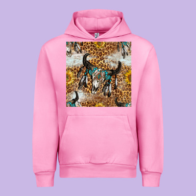 Western Bull Skull And Sunflowers With Leopard Seamless Pattern Urban Hoodie Designed By Bundleandbundleshop