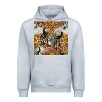 Heather Grey Western Bull Skull And Sunflowers With Leopard Seamless Pattern Urban Hoodie - BundleAndBundleShop