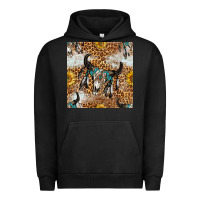 Pigment Black Western Bull Skull And Sunflowers With Leopard Seamless Pattern Urban Hoodie - BundleAndBundleShop