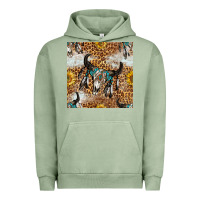 Pigment Oil Green Western Bull Skull And Sunflowers With Leopard Seamless Pattern Urban Hoodie - BundleAndBundleShop