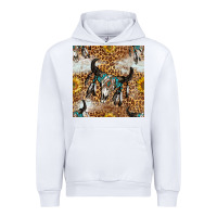 White Western Bull Skull And Sunflowers With Leopard Seamless Pattern Urban Hoodie - BundleAndBundleShop