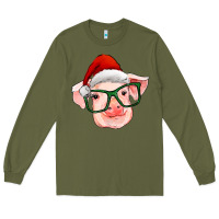 Army Green christmas pig with santa claus hat Long Sleeve Tee - RanaPortraitStore