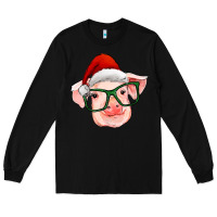 Black christmas pig with santa claus hat Long Sleeve Tee - RanaPortraitStore